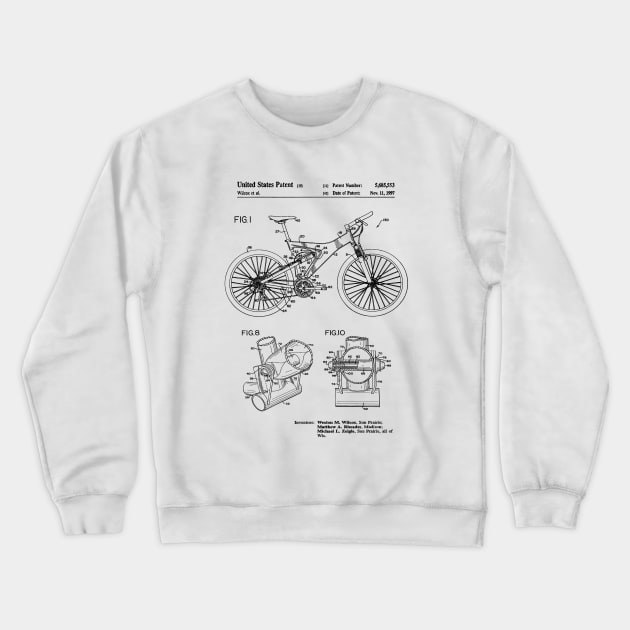 Mountain Bike Patent Inventors Black Crewneck Sweatshirt by Luve